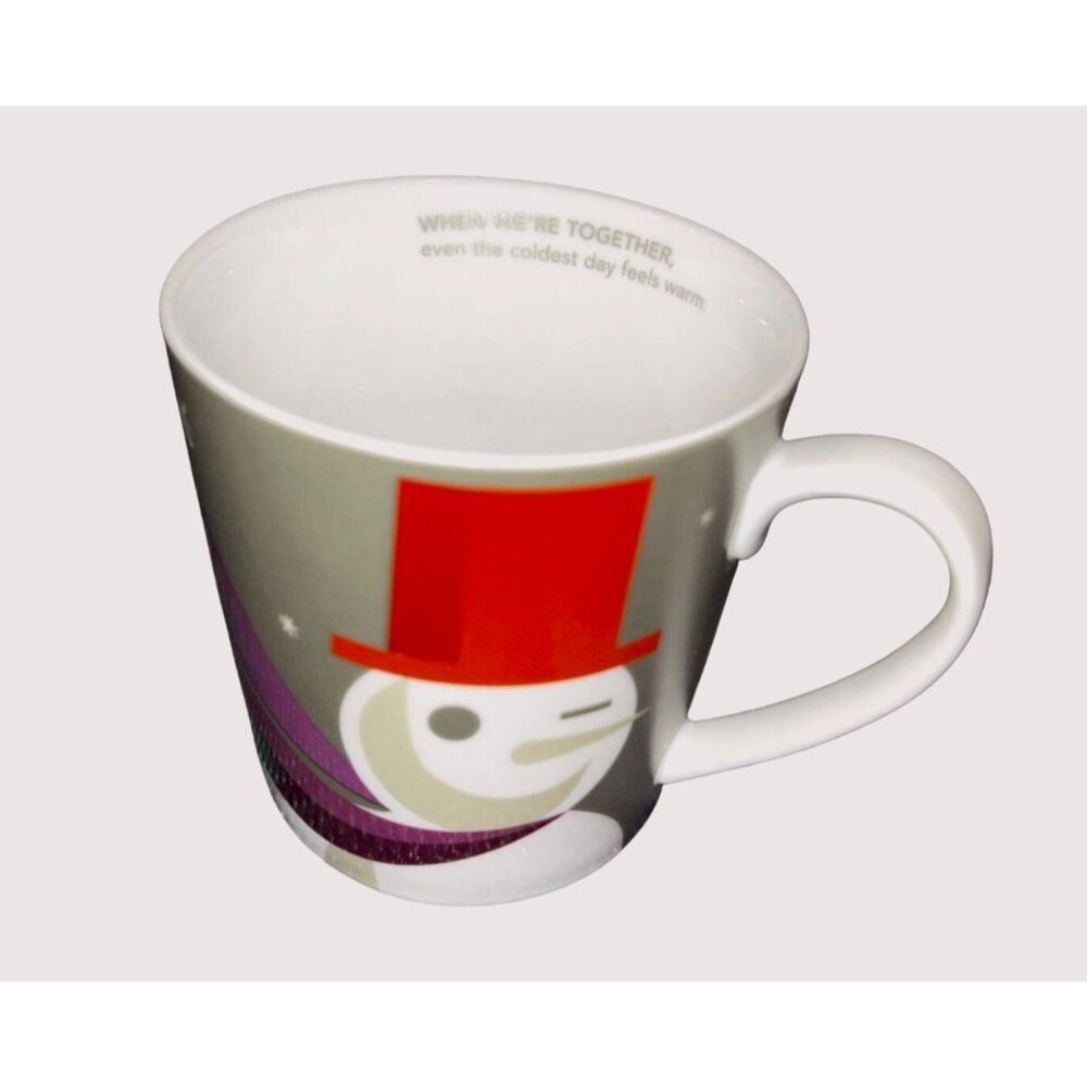 Starbucks 2011 Exclusive Large Gray Snowman Mug 16oz With Red Hat & Purple Scarf
